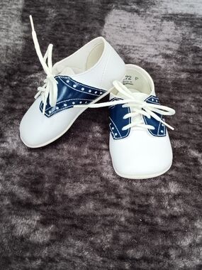 Vintage Oxford Style Shoes White/Navy Lace-Up Baby Boys/Girls Size:2
